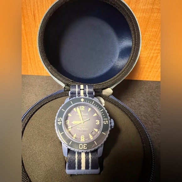 Blancpain x Swatch Scuba Fifty Fathoms Atlantic Ocean Blue Watch SO35A100-NEW - Picture 7 of 8